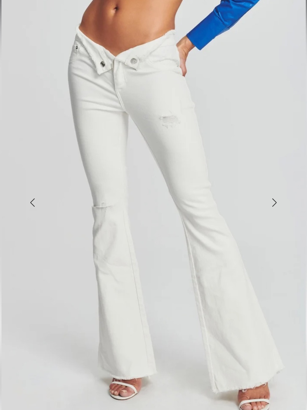 SEROYA Olivia White Mid-Rise Jean Sz 24 Ultra Flare Fold Over Waist  Distressed